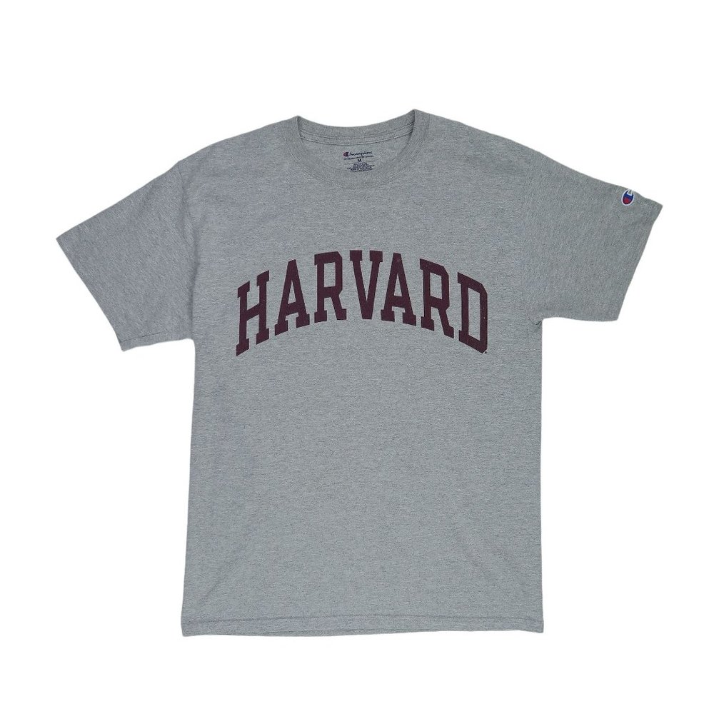 Harvard Logo Champion Gray Athletic Short Sleeve Crewneck T Shirt Top sz M